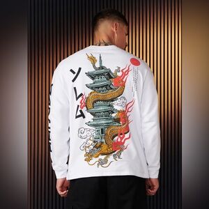 Mens YoungLA 8038 Tokyo Japan Graphic Long Sleeve T-Shirt - White Size Large